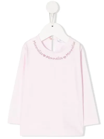 Monnalisa Babies' Rhinestone-logo Cotton T-shirt In Pink