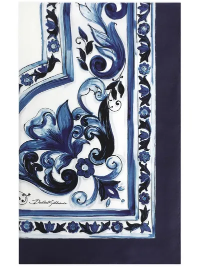 Dolce & Gabbana Majolica Printed Finished Edge Twill Scaf In Blue