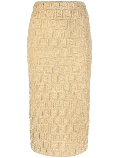 Fendi Ff-motif Pencil Skirt In Gold