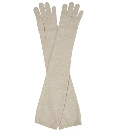 Brunello Cucinelli Cashmere Blend Knit Opera Gloves In Neutral