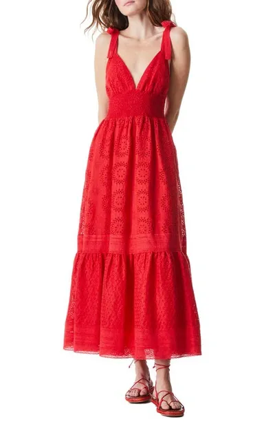 Alice And Olivia Levine Broderie Anglaise Cotton And Linen-blend Maxi Dress In Bright Poppy