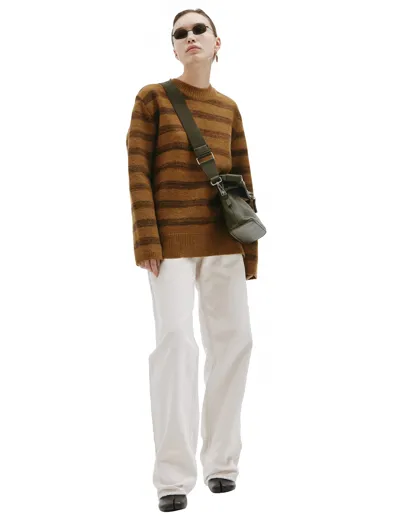 Maison Margiela Stripped Wool Sweater In Brown