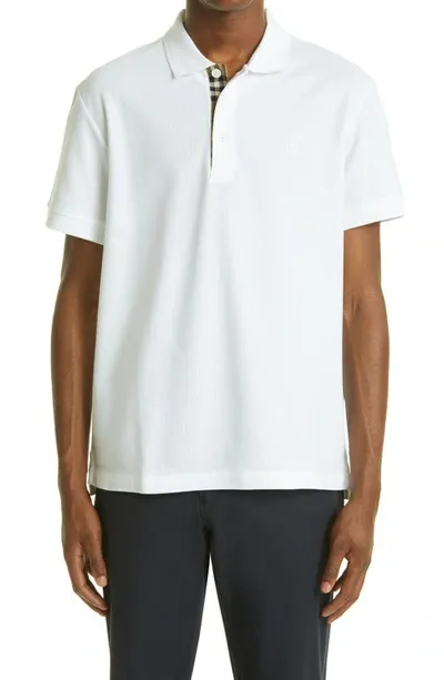 Burberry Monogram Motif Cotton-piqué Polo Shirt In White