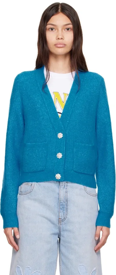 Ganni Blue Alpaca & Merino Wool Cardigan