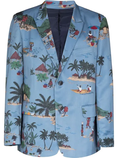 Labrum London Freetown-print Single-breasted Blazer In Blau