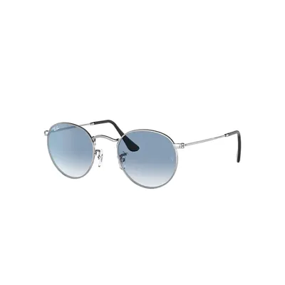 Ray Ban Round Metal X The Ones Sunglasses Silver Frame Blue Lenses 50-21