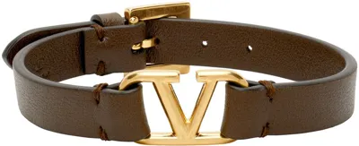 Valentino Garavani Brown Leather Vlogo Bracelet