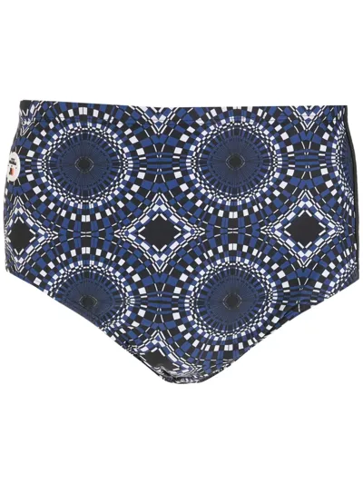 Amir Slama Side-stripe Abstract Swimming Shorts In Blue