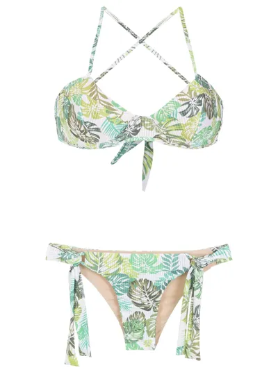 Amir Slama Palm Leaf Print Bikini In Green