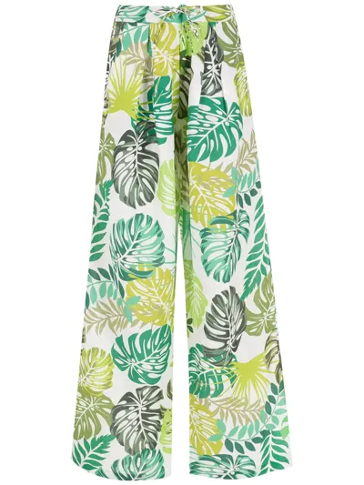 Amir Slama Palm Leaf Print Straight Trousers In White