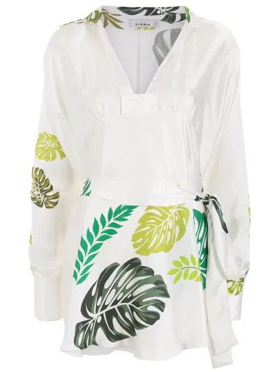 Amir Slama Palm Leaf Print Beach Dress In White