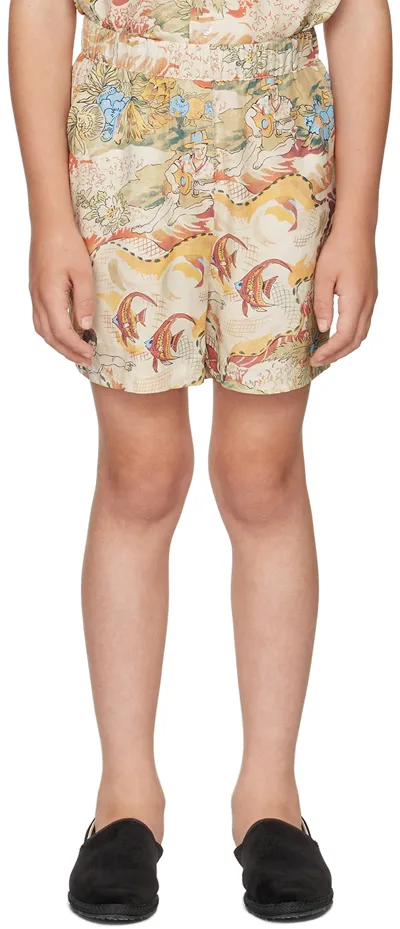 Boysmans Kids Off-white Surf Shorts In Surf Brown