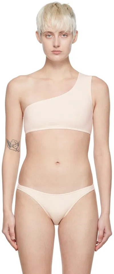 Eres Off-shoulder Tonal-stitching Bikini Top In Ecume