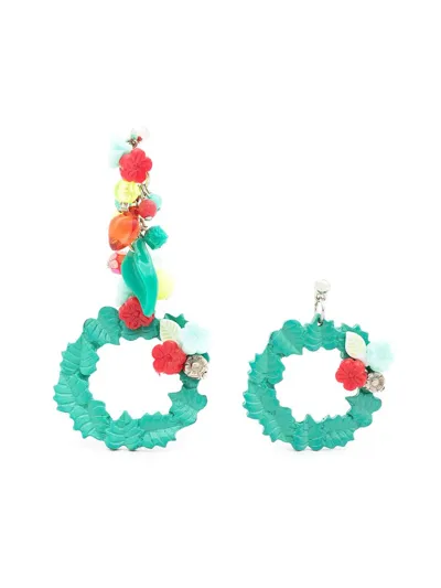 Amir Slama Floral-appliqué Asymmetric Earrings In Green