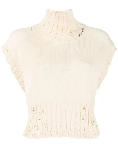 Marni Distressed High-neck Cropped Cotton Sweater Vest In White