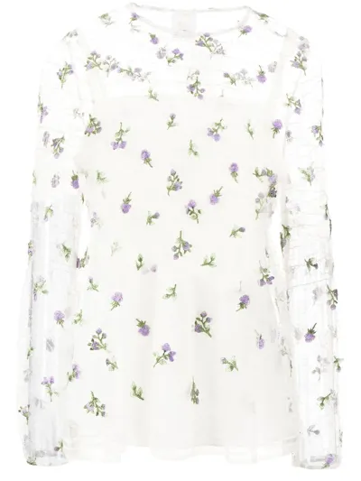 Anna Sui Sheer Floral-embroidered Blouse In White