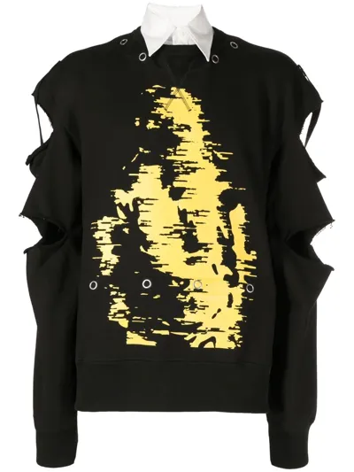 Takahiromiyashita The Soloist Graphic-print Distressed Jumper In Black