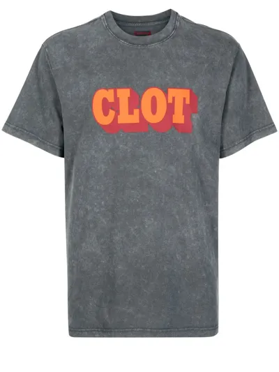 Clot Logo-print Acid Wash T-shirt In Grey