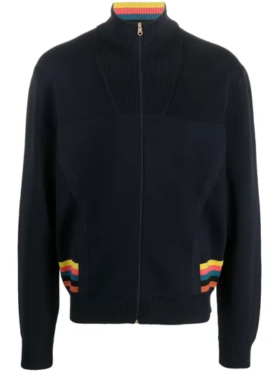 Paul Smith Signature-stripe Zip-up Cardigan In Blue