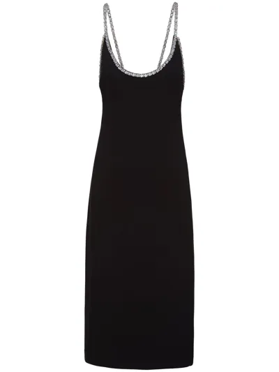 Miu Miu Rhinestone-embellished Cady Midi Slip Dress In Nero