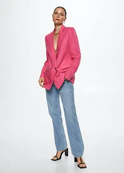 Mango Blazer Suit 100% Linen Fuchsia