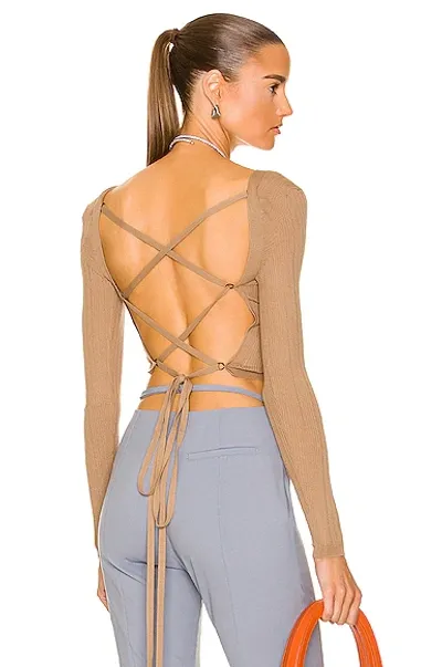 Miu Miu Superfine Wool Cross Back Sweater In Neutrals