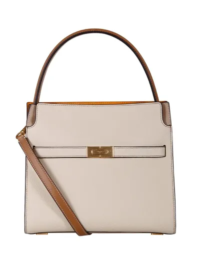 Tory Burch Logo Plaque Tote Bag In Beige