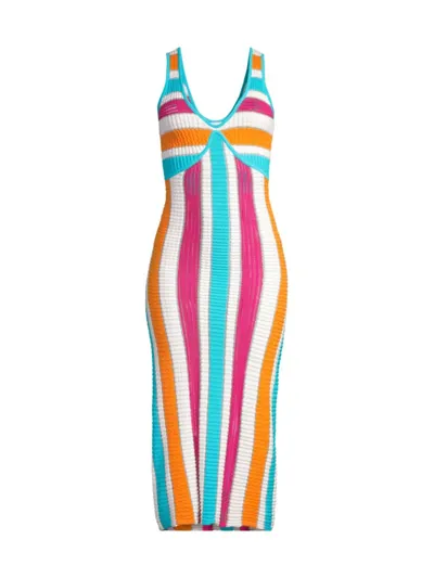 Solid & Striped The Aubrey Textured Stripe Midi-dress In Multi Textured Stripe