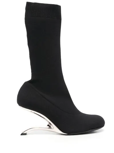 Alexander Mcqueen 75mm Arc Sock Ankle Boots In Black Silver