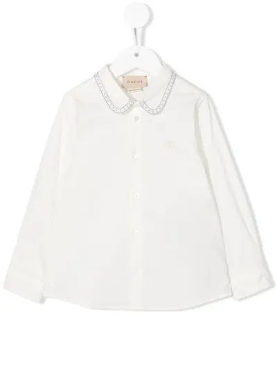 Gucci Babies' Embroidered-collar Long-sleeve Shirt In White