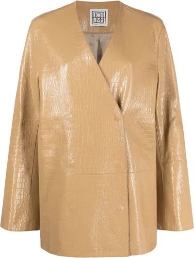 Totême Crocodile-embossed Single-breasted Blazer In Cashew