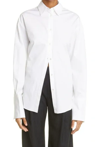 Monse Belted Back Stretch Cotton Button-up Shirt In White