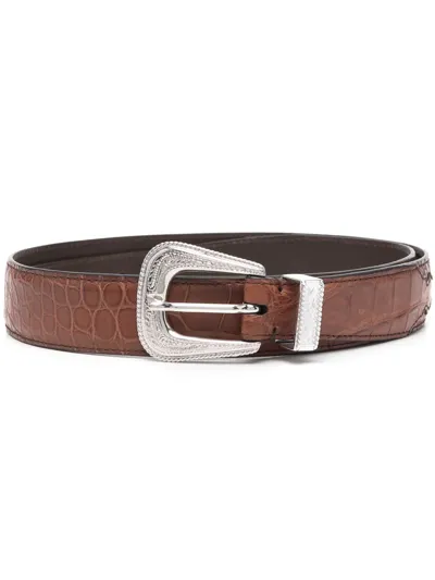 Brunello Cucinelli Crocodile-effect Buckled Belt In Brown