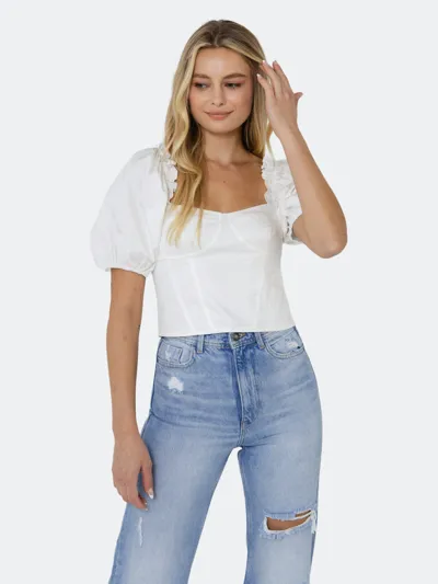 Endless Rose Short Puff Sleeve Cropped Top In White