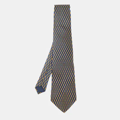 Pre-owned Lanvin Blue & Yellow Broken Stripe Print Silk Tie