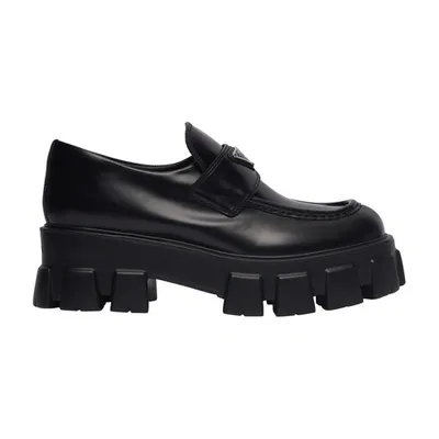 Prada Monolith Leather Logo Platform Loafers