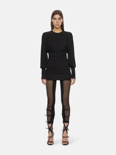 Attico Quinn Mini Bodycon Dress With Long Draped Sleeves In Black