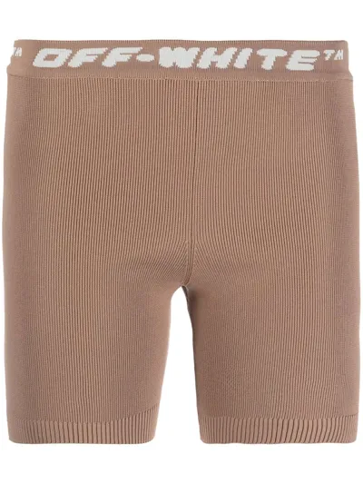 Off-white Logo Print Ribbed Knit Shorts In Braun