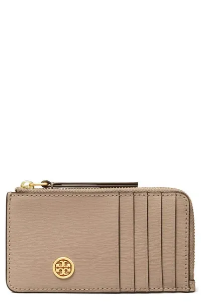 Tory Burch Robinson Top Zip Card Case In Gray Heron