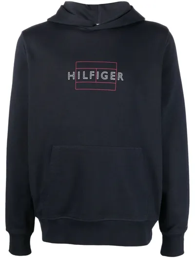 Tommy Hilfiger Logo-print Organic Cotton Hoodie In Blue