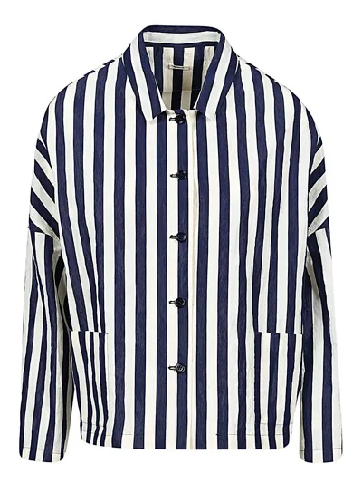 Apuntob Cotton Striped Jacket In Blue