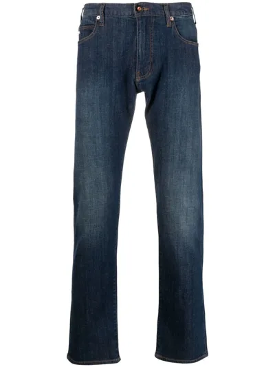 Emporio Armani Straight Leg Denim Jeans In Blue