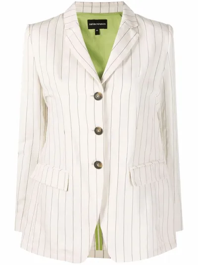 Emporio Armani Striped Single-breasted Blazer In Beige