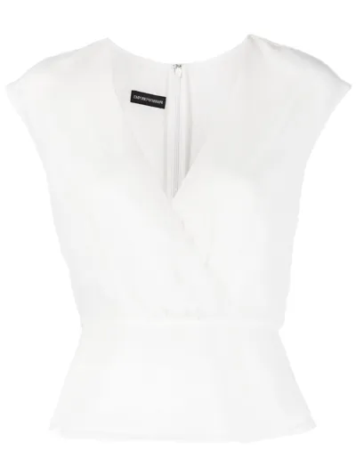 Emporio Armani V-neck Peplum Top In White