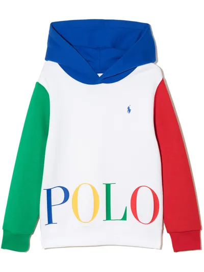 Ralph Lauren Kids' Colour-block Logo Print Hoodie In White