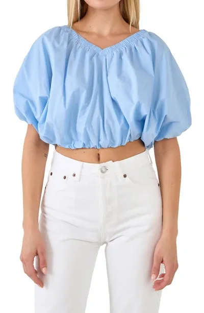 Endless Rose Puff Crop Blouse In Powder Blue