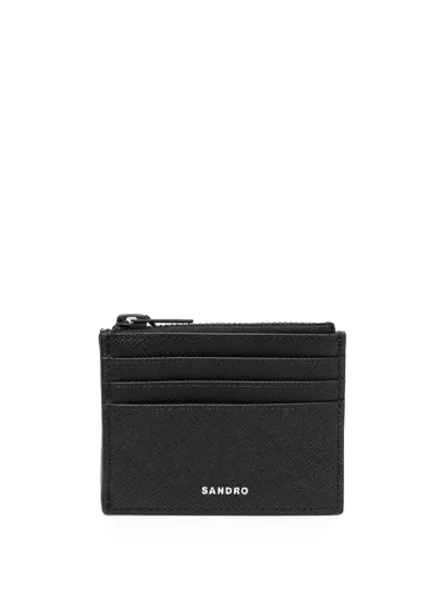 Sandro Logo-lettering Leather Wallet In Schwarz