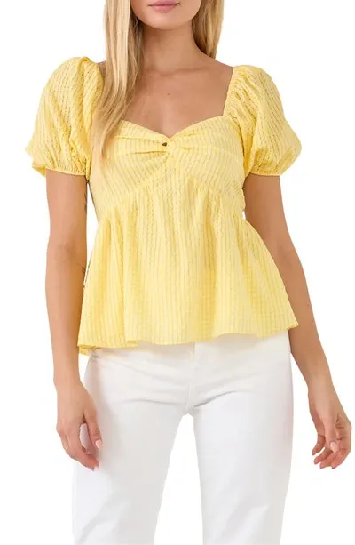 English Factory Check Puff Sleeve Top In Yellow