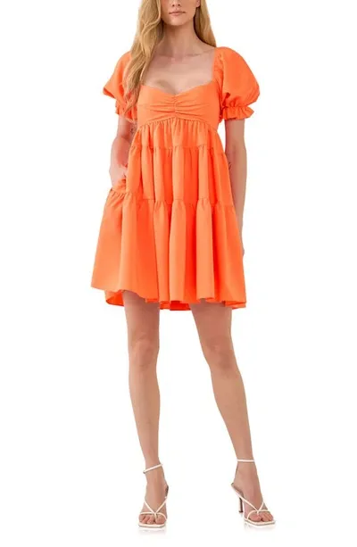 Endless Rose Puff Sleeve Minidress In Orange