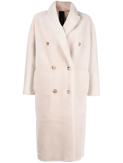 Blancha Double-breasted Reversible Shearling Coat In Pink